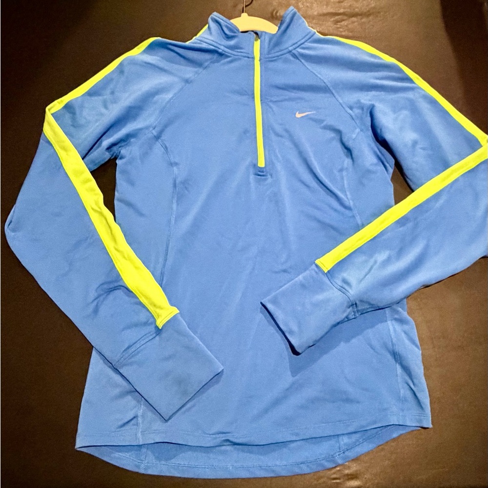 Nike Running Dri Fit Half Zip Womens Size Small Blue Volt Yellow Pullover 546062